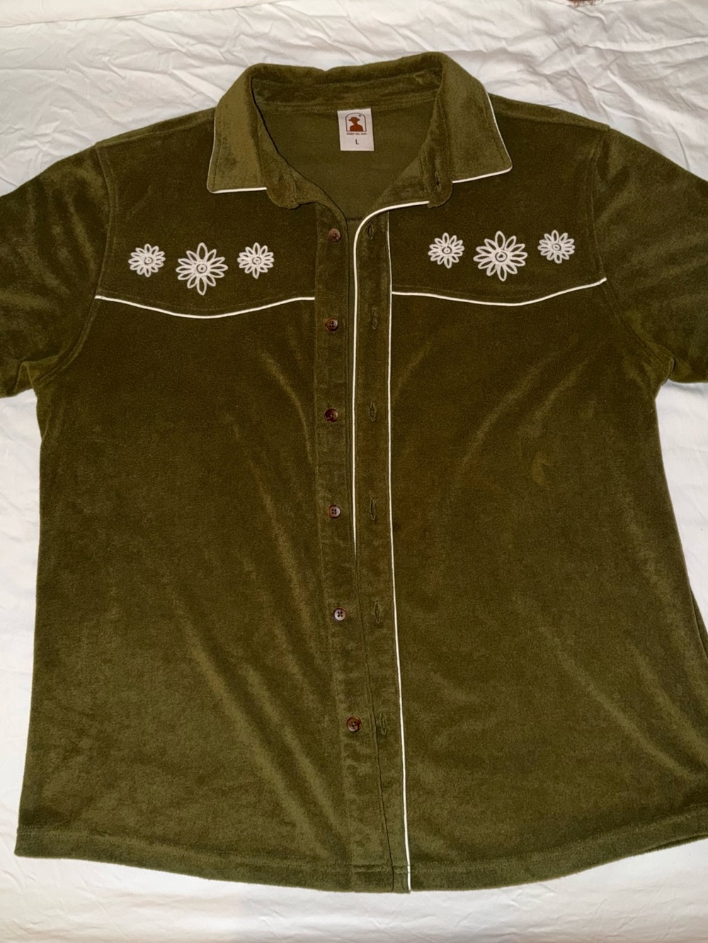 Men's Olive Green Embroidered Button-Up Shirt